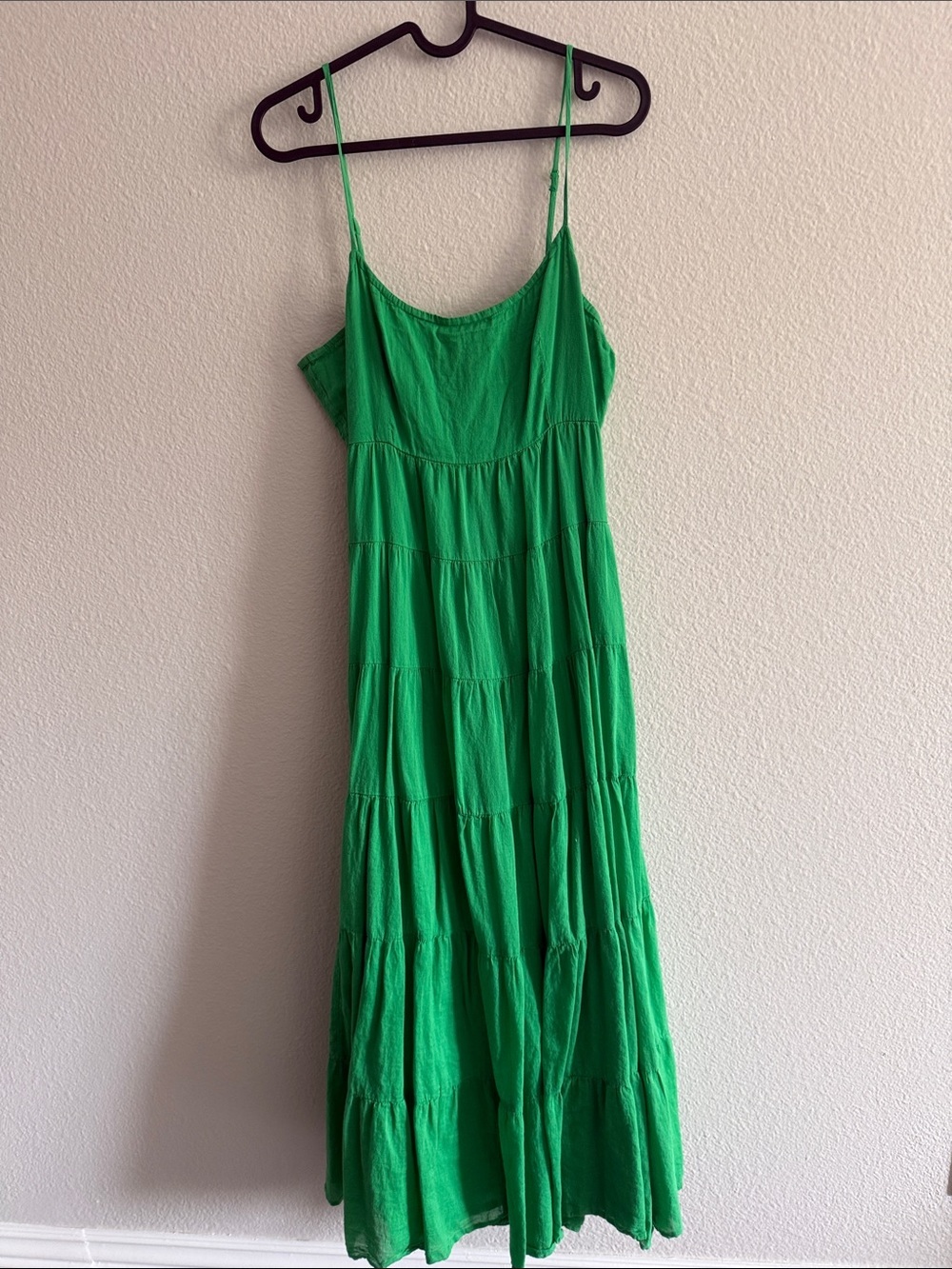 Whistles Kelly Green 100% Cotton Tiered Maxi Dress Summer Euro Vacation
